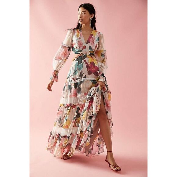 PatBo Hibiscus Lace Trim Cut Out Maxi Dress in Vanilla US12 - Picture 5 of 12